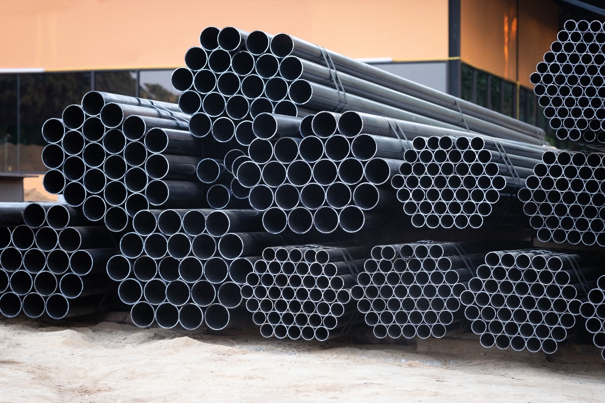 Black Steel Pipes Bundled and Stacked